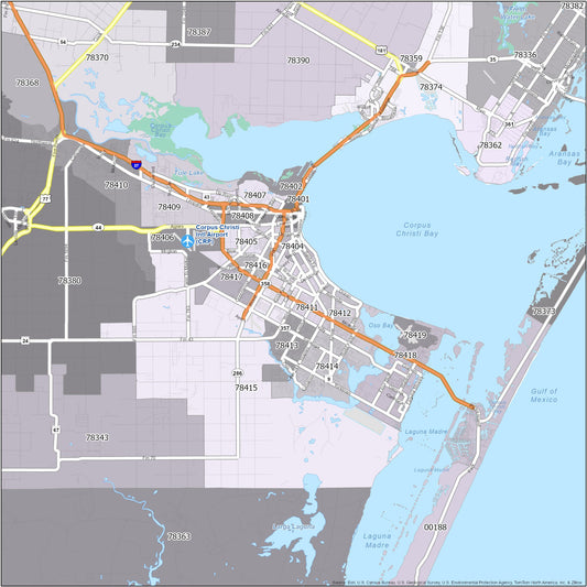 Corpus Christi Zip Code Map Glossy Poster Picture Photo Print Banner  Conversationprints