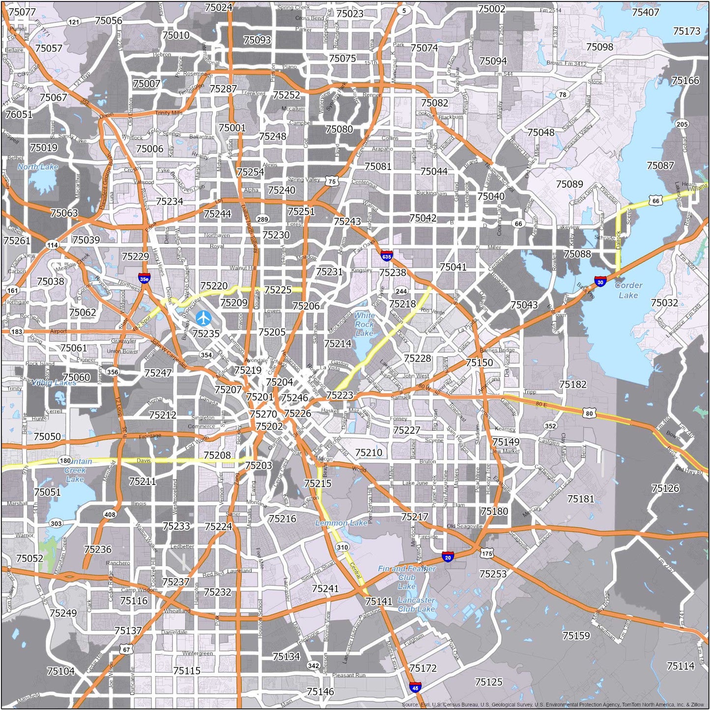 Dallas Zip Code Map Glossy Poster Picture Photo Print Banner  Conversationprints
