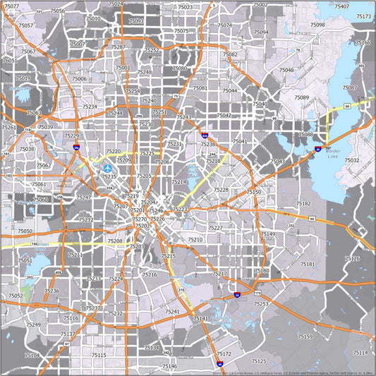 Dallas Zip Code Map Glossy Poster Picture Photo Print Banner  Conversationprints