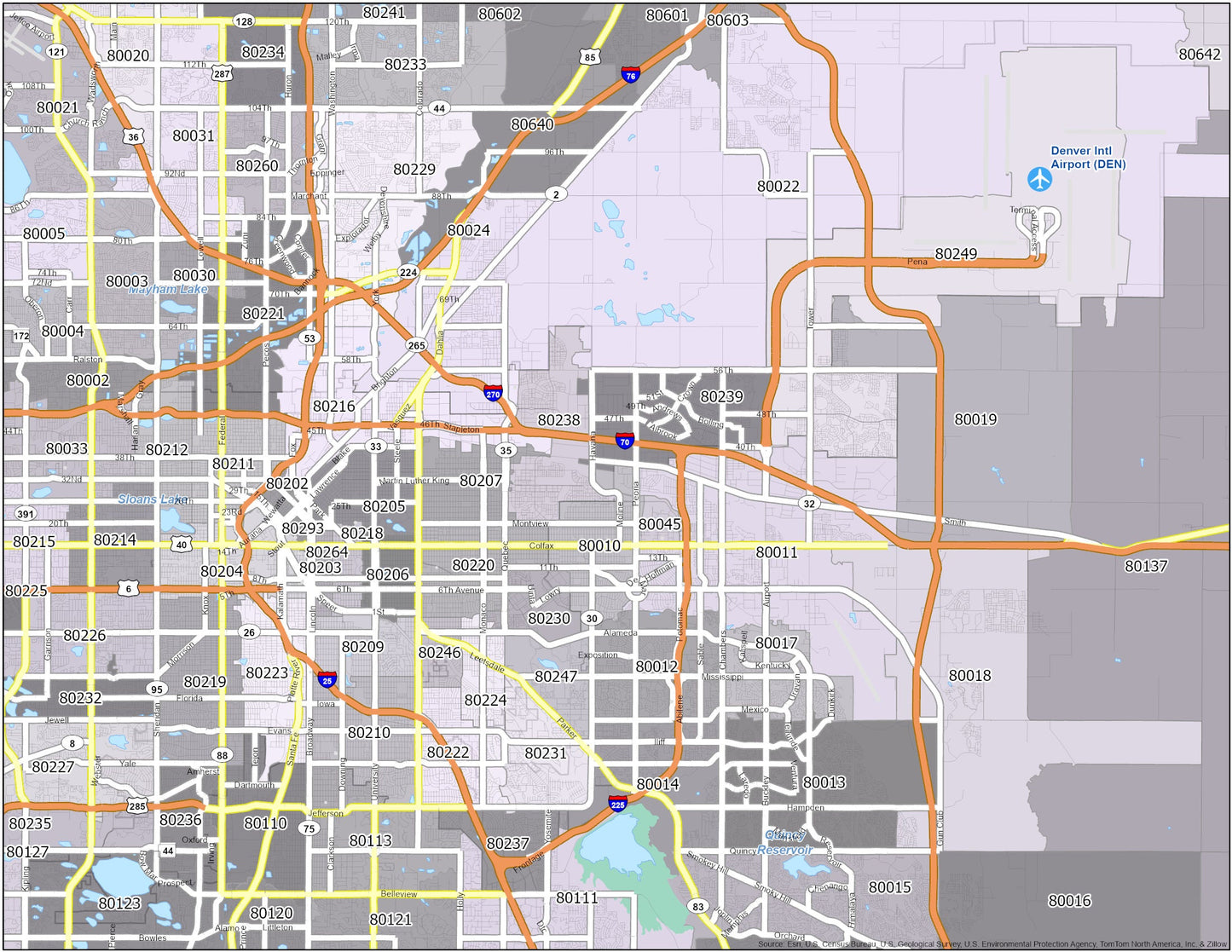 Denver Zip Code Map Glossy Poster Picture Photo Print Banner  Conversationprints