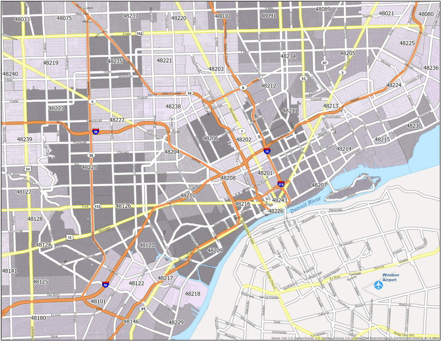 Detroit Zip Code Map Glossy Poster Picture Photo Print Banner  Conversationprints