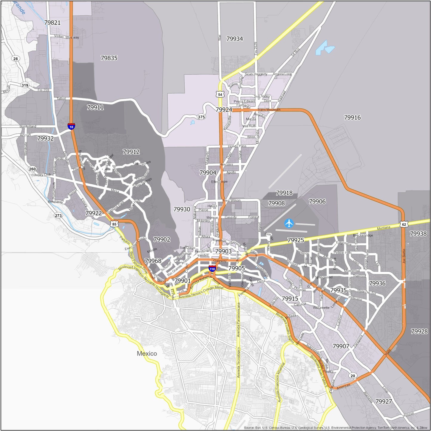 El Paso Zip Code Map Glossy Poster Picture Photo Print Banner  Conversationprints