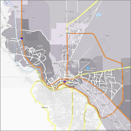 El Paso Zip Code Map Glossy Poster Picture Photo Print Banner  Conversationprints