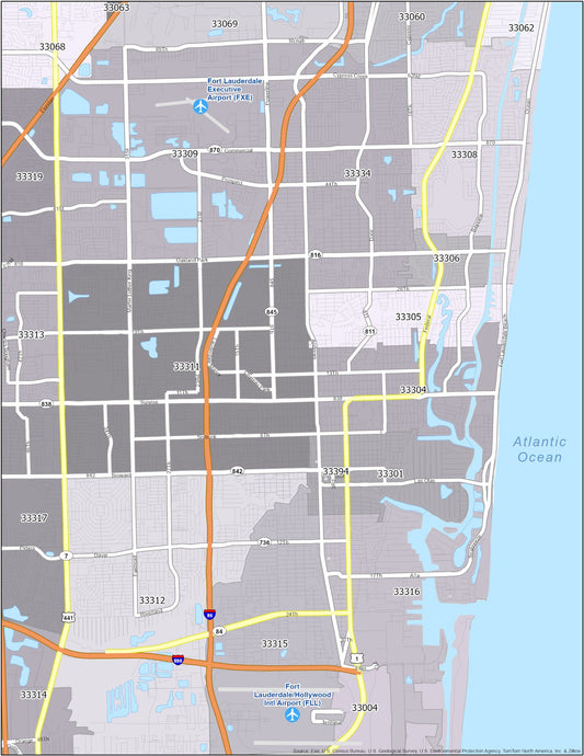 Fort Lauderdale Zip Code Map Glossy Poster Picture Photo Print Banner  Conversationprints
