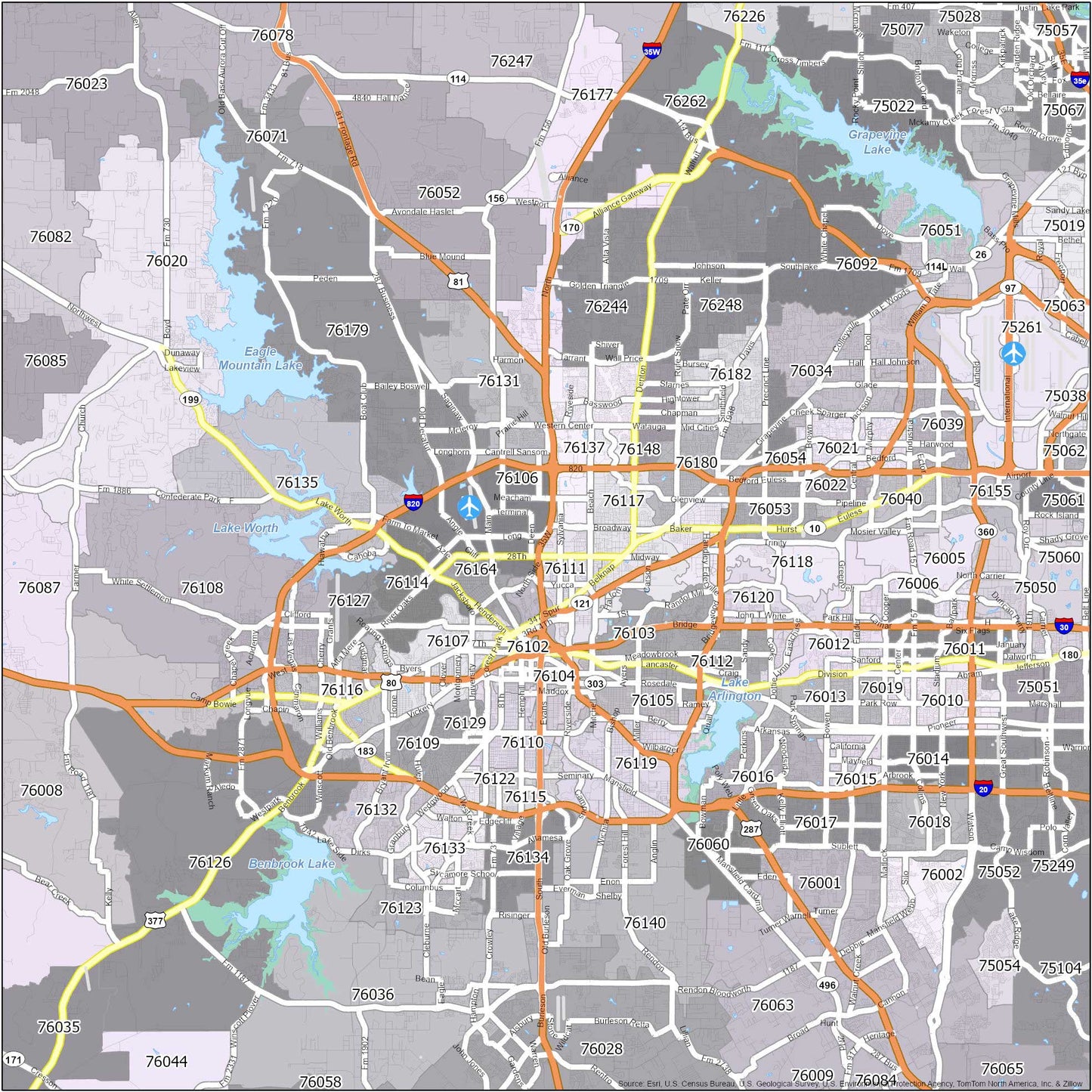 Fort Worth Zip Code Map Glossy Poster Picture Photo Print Banner  Conversationprints