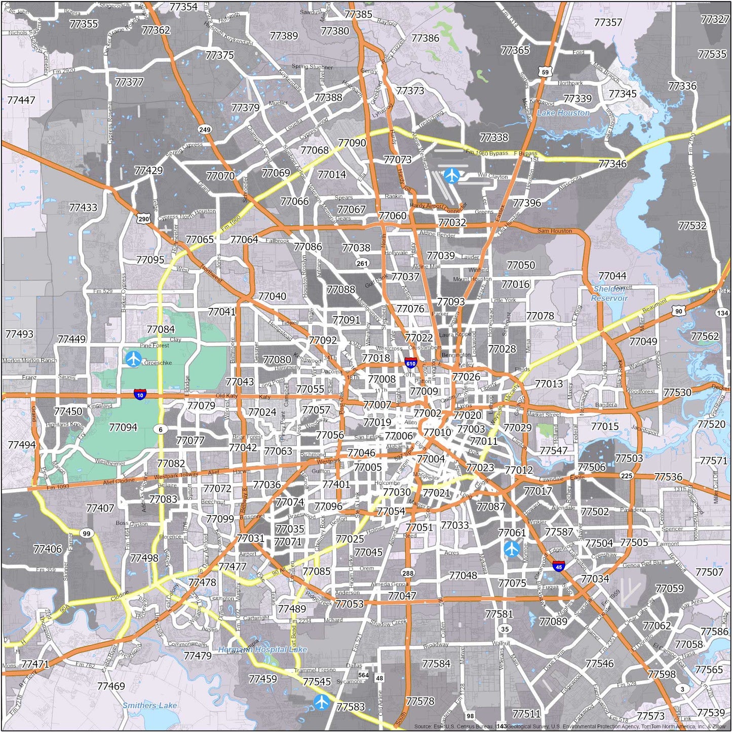 Houston Zip Code Map Glossy Poster Picture Photo Print Banner  Conversationprints
