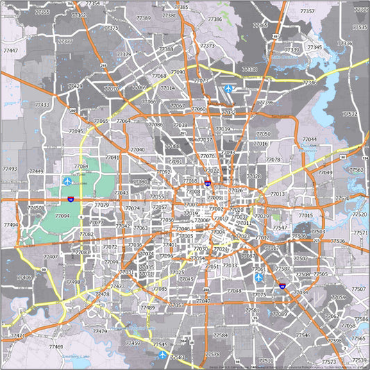 Houston Zip Code Map Glossy Poster Picture Photo Print Banner  Conversationprints