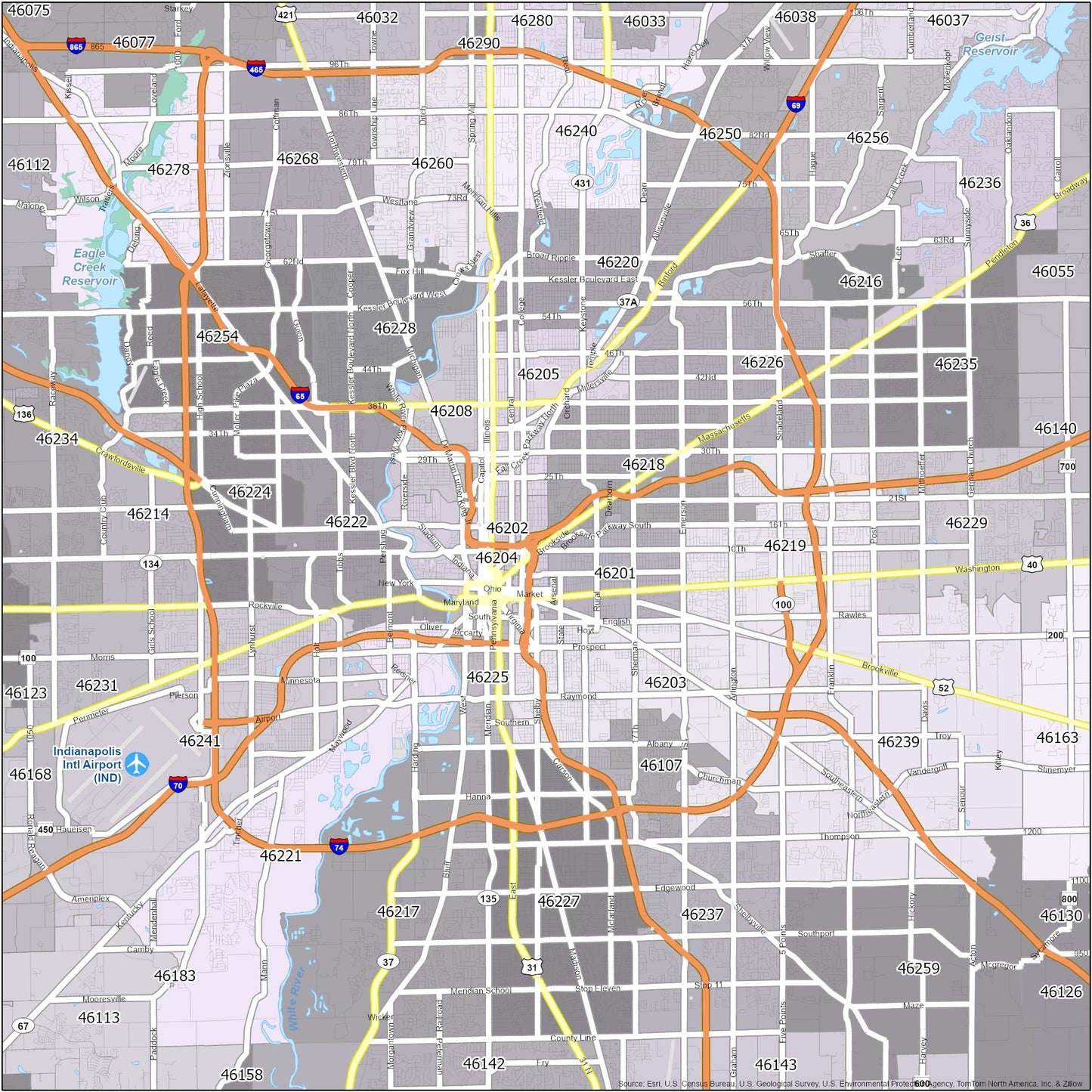 Indianapolis Zip Code Map Glossy Poster Picture Photo Print Banner  Conversationprints