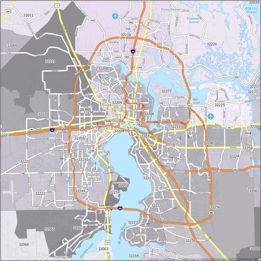 Jacksonville Zip Code Map Glossy Poster Picture Photo Print Banner  Conversationprints