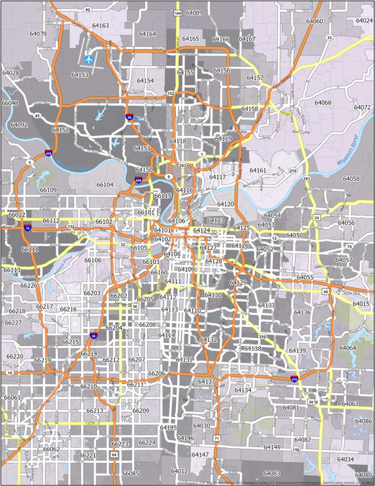 Kansas City Zip Code Map Glossy Poster Picture Photo Print Banner  Conversationprints
