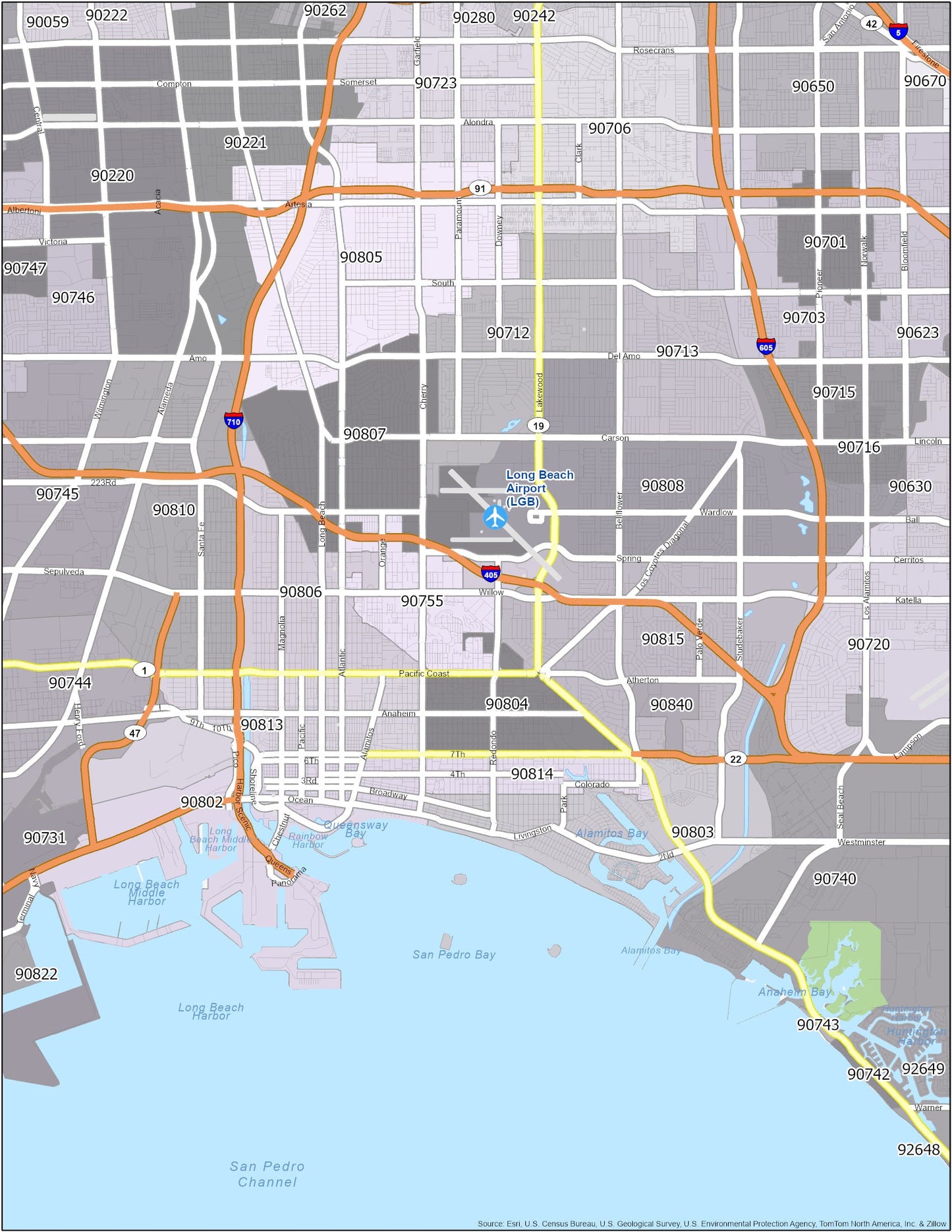 Long Beach Zip Code Map Glossy Poster Picture Photo Print Banner  Conversationprints