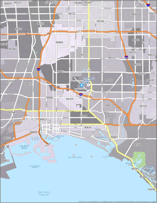 Long Beach Zip Code Map Glossy Poster Picture Photo Print Banner  Conversationprints