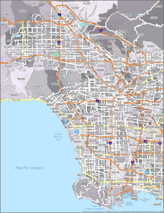 Los Angeles Zip Code Map Glossy Poster Picture Photo Print Banner  Conversationprints