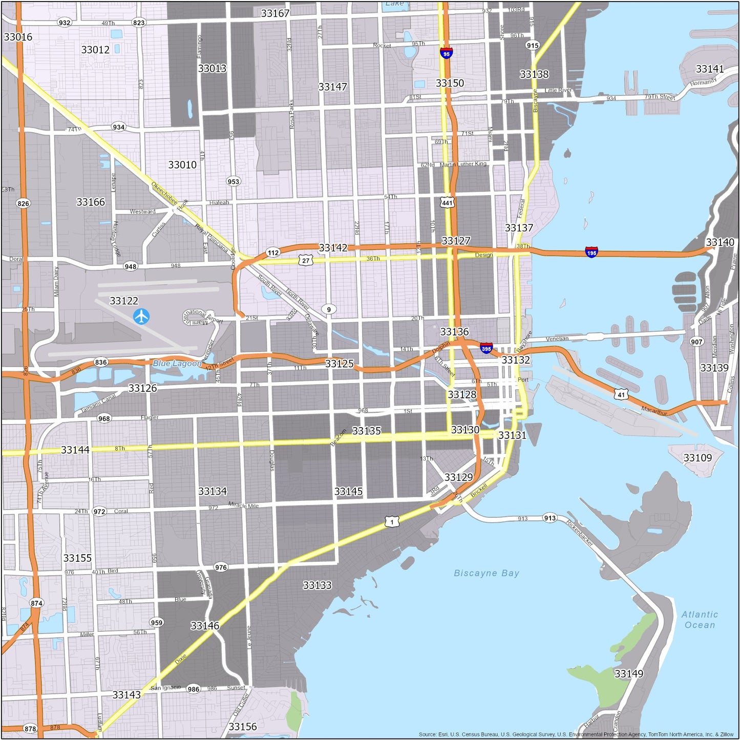 Miami Zip Code Map Glossy Poster Picture Photo Print Banner  Conversationprints