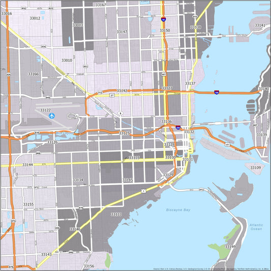 Miami Zip Code Map Glossy Poster Picture Photo Print Banner  Conversationprints