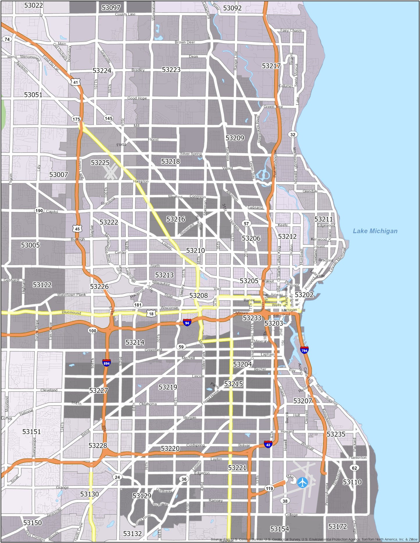 Milwaukee Zip Code Map Glossy Poster Picture Photo Print Banner  Conversationprints