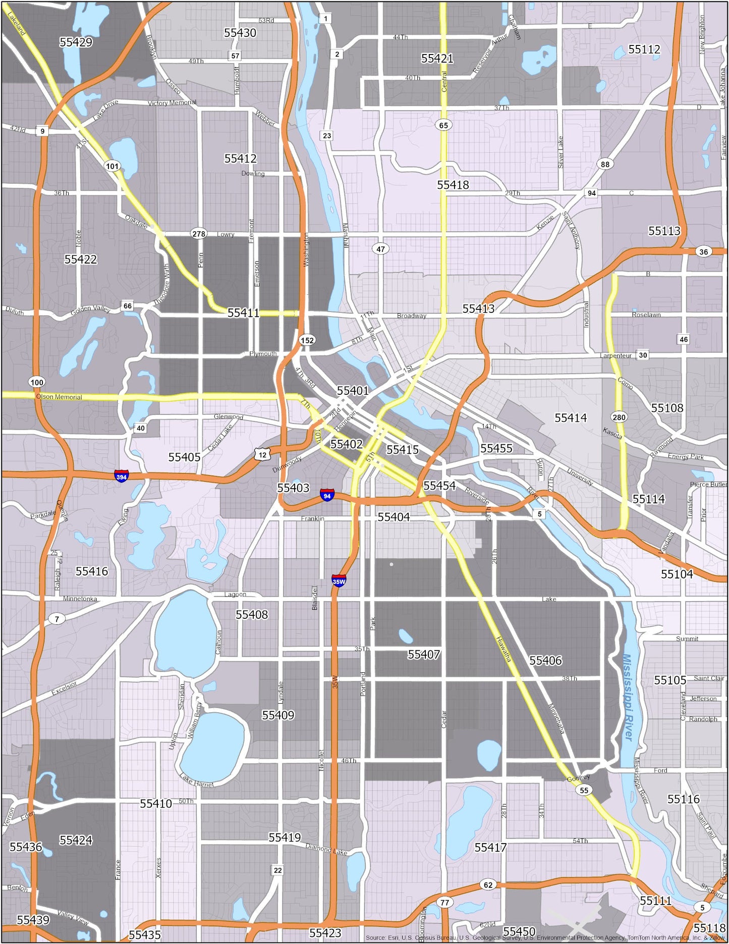 Minneapolis Zip Code Map Glossy Poster Picture Photo Print Banner  Conversationprints