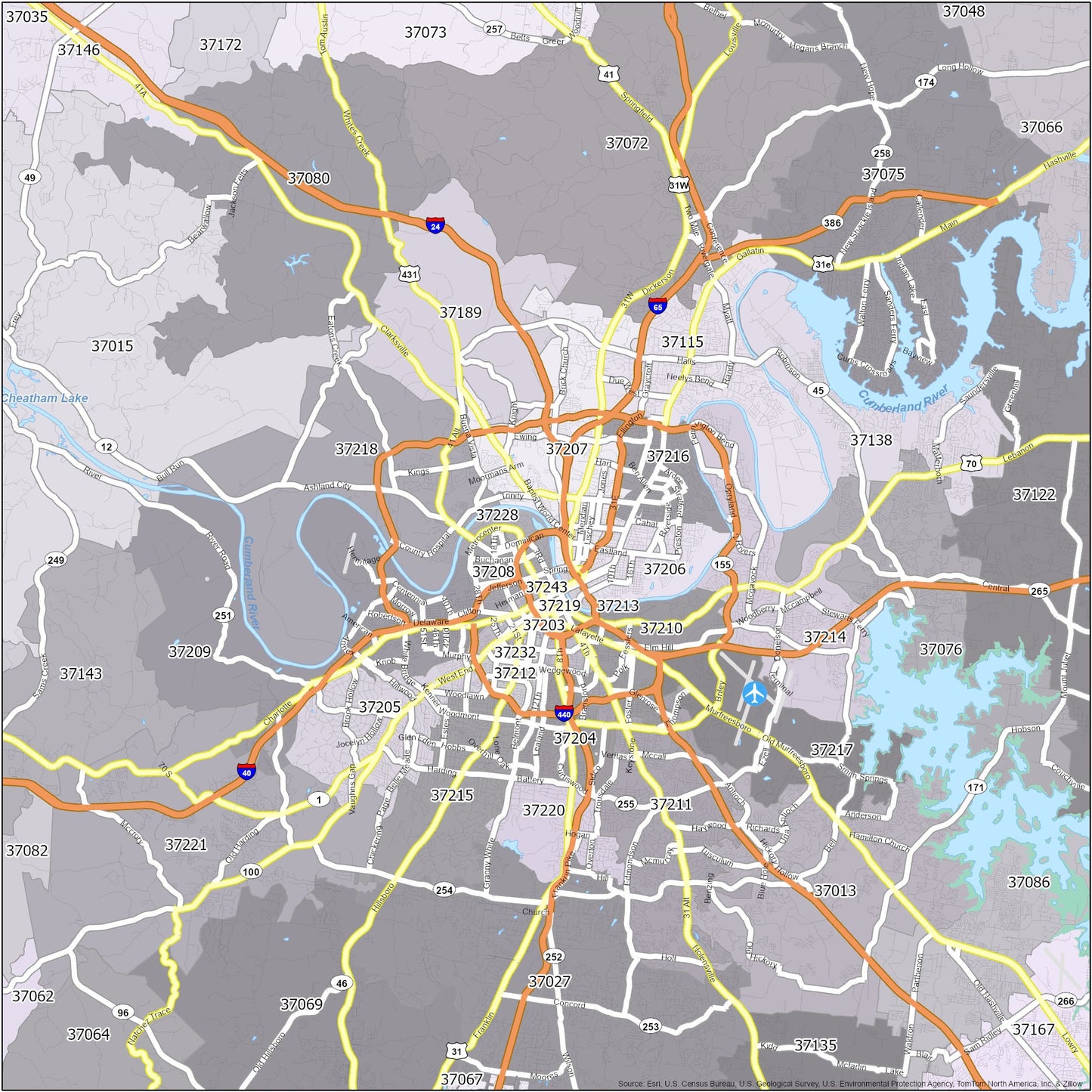 Nashville Zip Code Map Glossy Poster Picture Photo Print Banner  Conversationprints