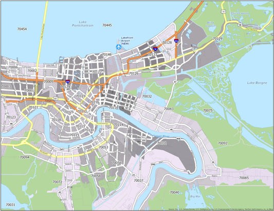 New Orleans Zip Code Map Glossy Poster Picture Photo Print Banner  Conversationprints