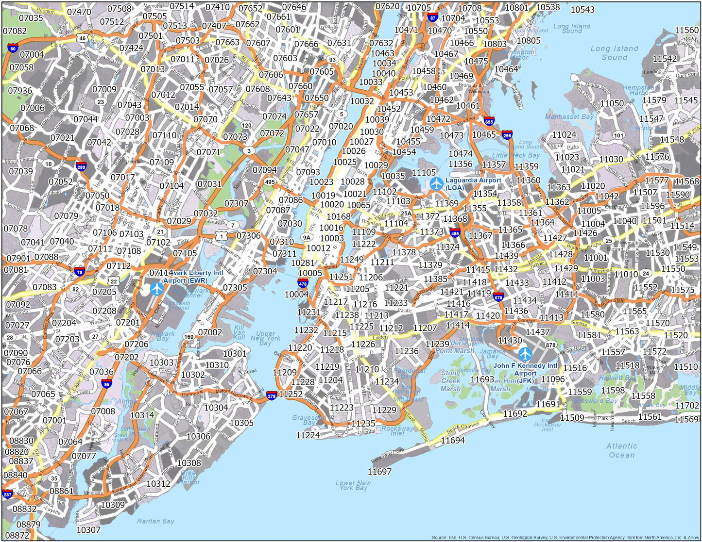 New York Zip Code Map Glossy Poster Picture Photo Print Banner  Conversationprints