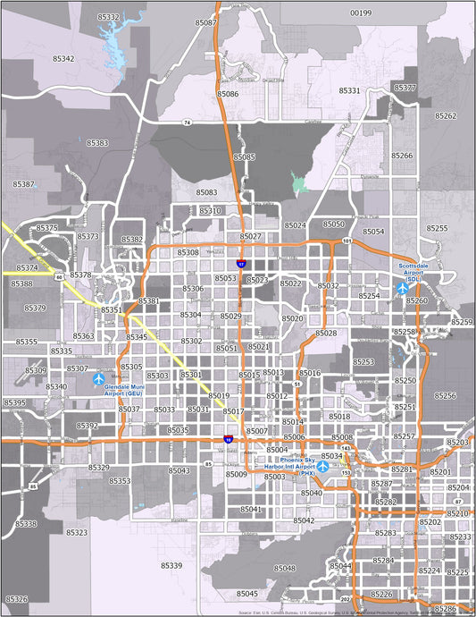 Phoenix Zip Code Map Glossy Poster Picture Photo Print Banner  Conversationprints