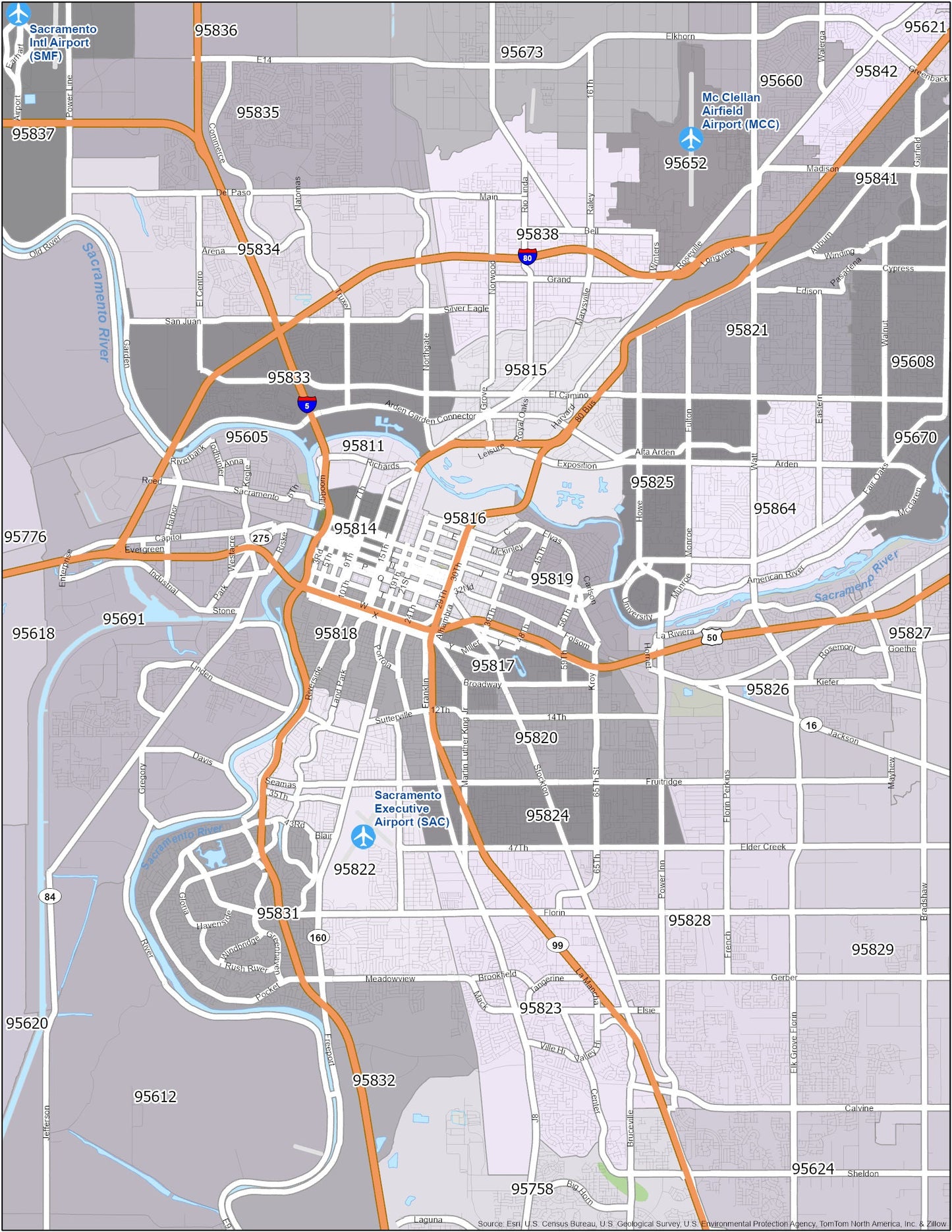 Sacramento Zip Code Map Glossy Poster Picture Photo Print Banner  Conversationprints