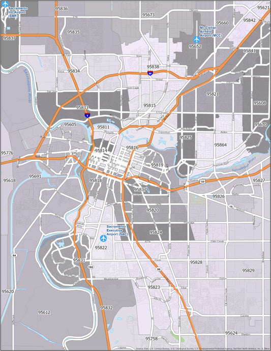 Sacramento Zip Code Map Glossy Poster Picture Photo Print Banner  Conversationprints