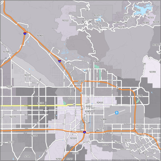 San Bernardino Zip Code Map Glossy Poster Picture Photo Print Banner  Conversationprints
