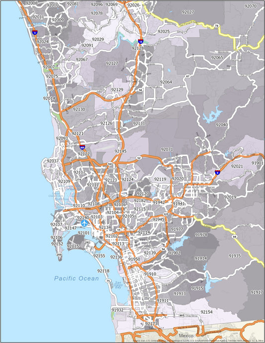San Diego Zip Code Map Glossy Poster Picture Photo Print Banner  Conversationprints