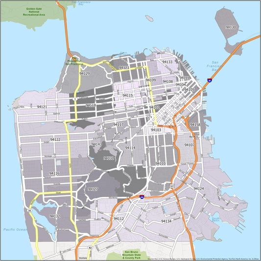 San Francisco Zip Code Map Glossy Poster Picture Photo Print Banner  Conversationprints