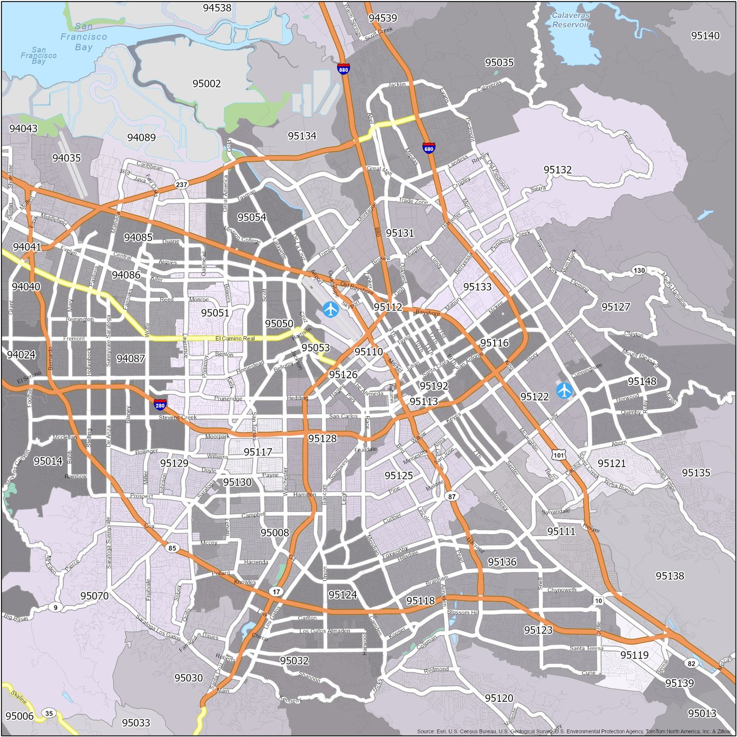 San Jose Zip Code Map Glossy Poster Picture Photo Print Banner  Conversationprints