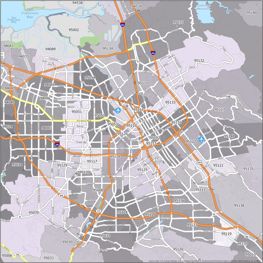 San Jose Zip Code Map Glossy Poster Picture Photo Print Banner  Conversationprints