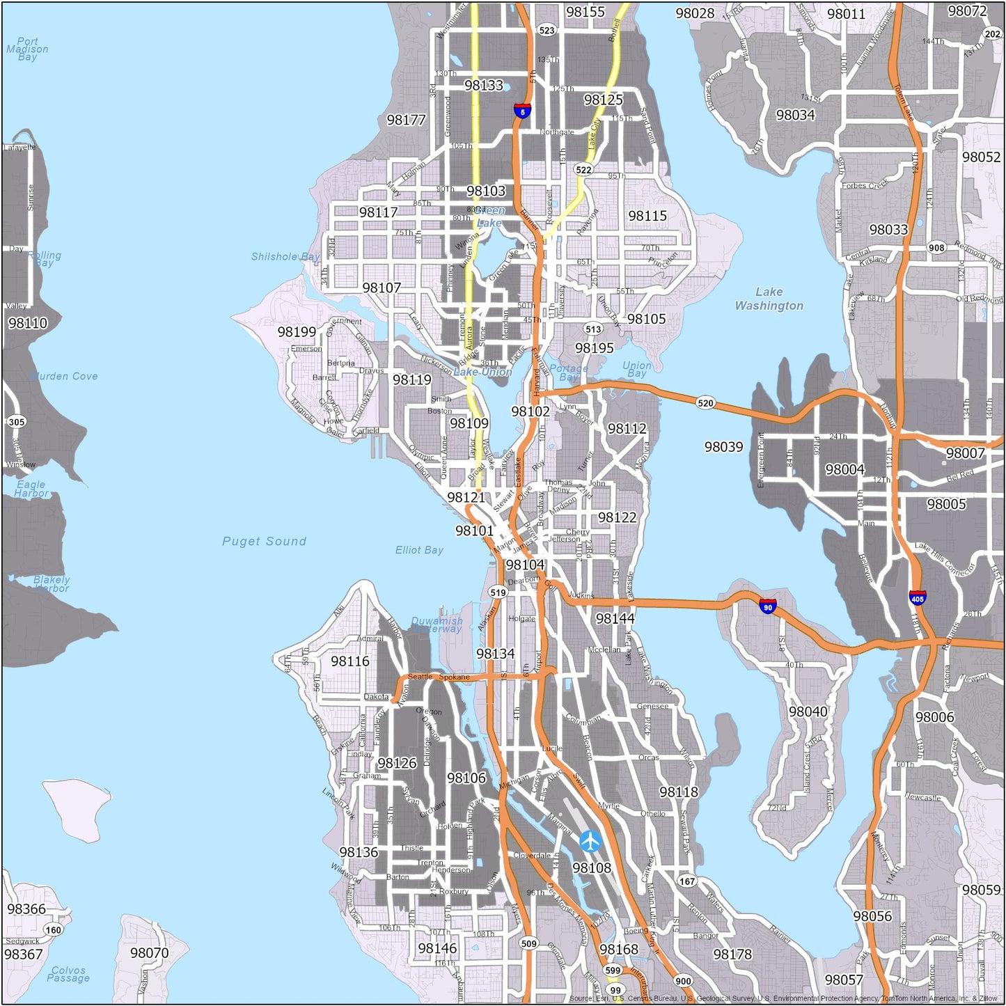 Seattle Zip Code Map Glossy Poster Picture Photo Print Banner  Conversationprints
