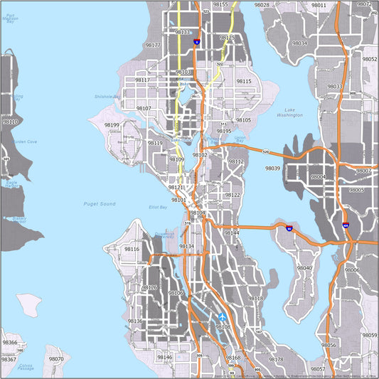 Seattle Zip Code Map Glossy Poster Picture Photo Print Banner  Conversationprints
