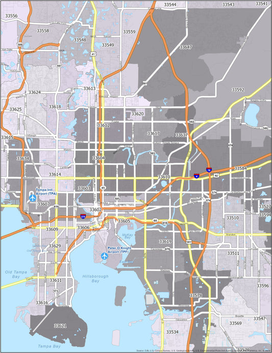 Tampa Zip Code Map Glossy Poster Picture Photo Print Banner  Conversationprints