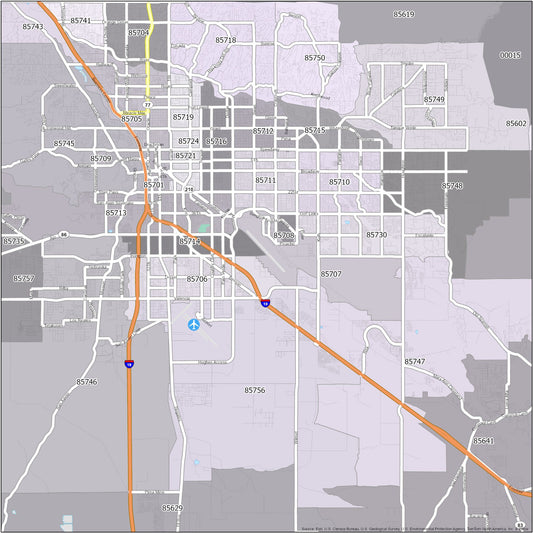 Tucson Zip Code Map Glossy Poster Picture Photo Print Banner  Conversationprints