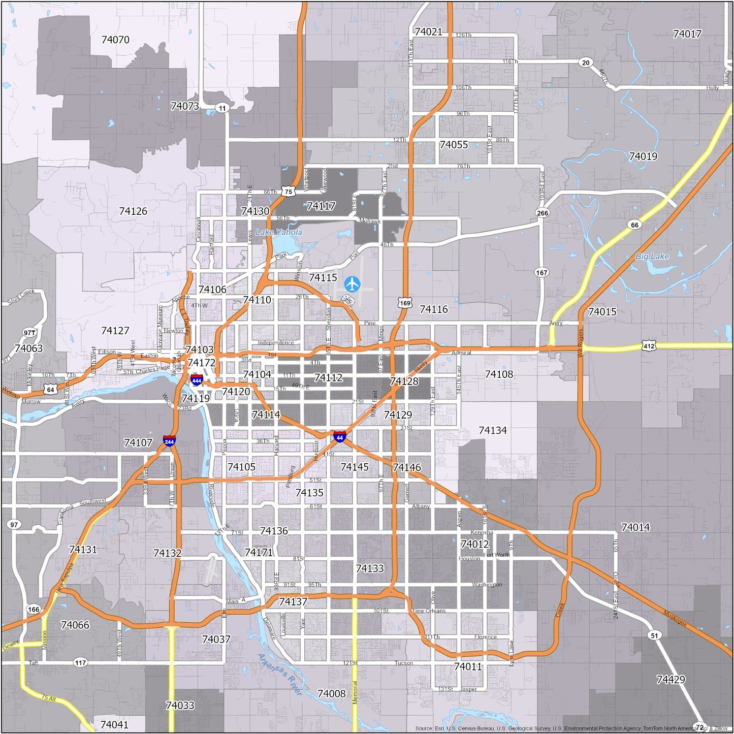 Tulsa Zip Code Map Glossy Poster Picture Photo Print Banner  Conversationprints