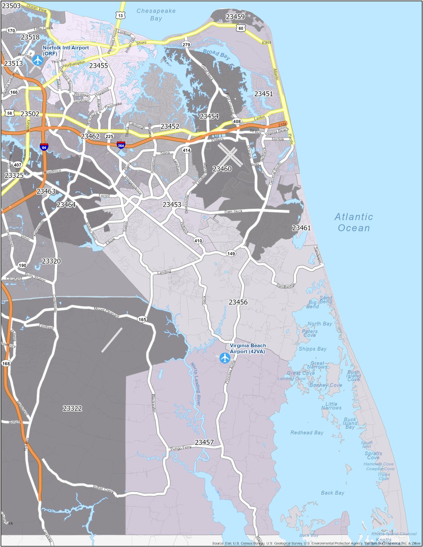 Virgnia Beach Zip Code Map Glossy Poster Picture Photo Print Banner  Conversationprints