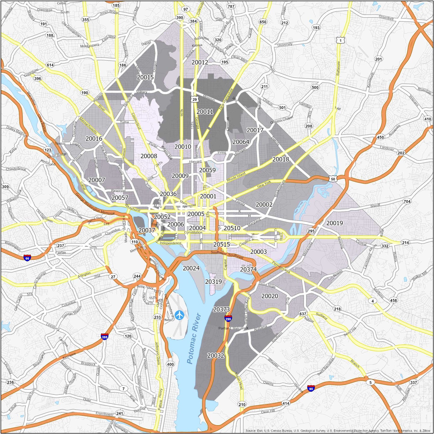 Washington Dc Zip Code Map Glossy Poster Picture Photo Print Banner  Conversationprints