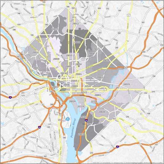 Washington Dc Zip Code Map Glossy Poster Picture Photo Print Banner  Conversationprints