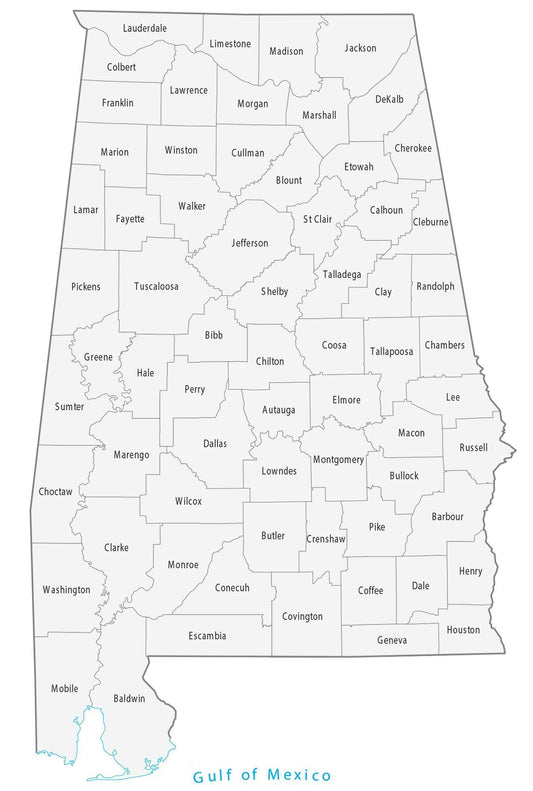 Alabama County Map Glossy Poster Picture Photo Print Banner  Conversationprints