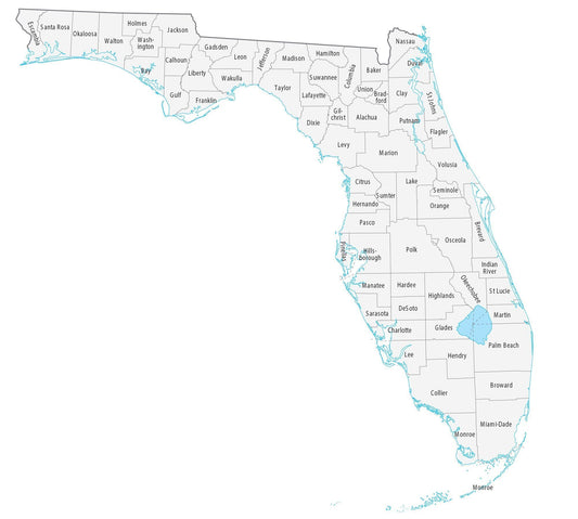 Florida County Map Glossy Poster Picture Photo Print Banner  Conversationprints