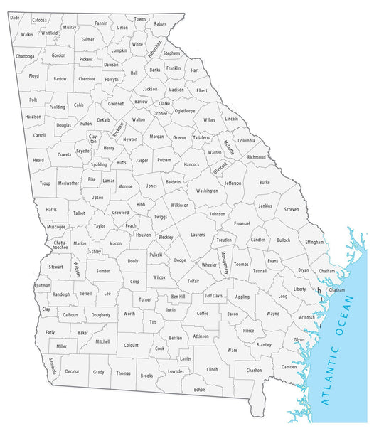 Georgia County Map Glossy Poster Picture Photo Print Banner  Conversationprints