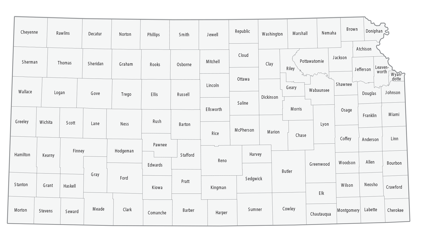 Kansas County Map Glossy Poster Picture Photo Print Banner  Conversationprints