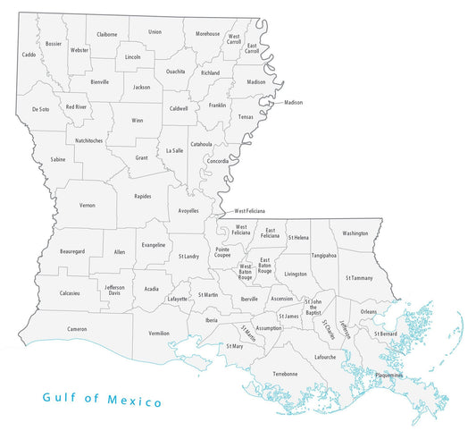 Louisiana County Map Glossy Poster Picture Photo Print Banner  Conversationprints