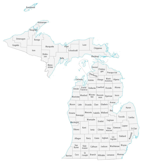 Michigan County Map Glossy Poster Picture Photo Print Banner  Conversationprints