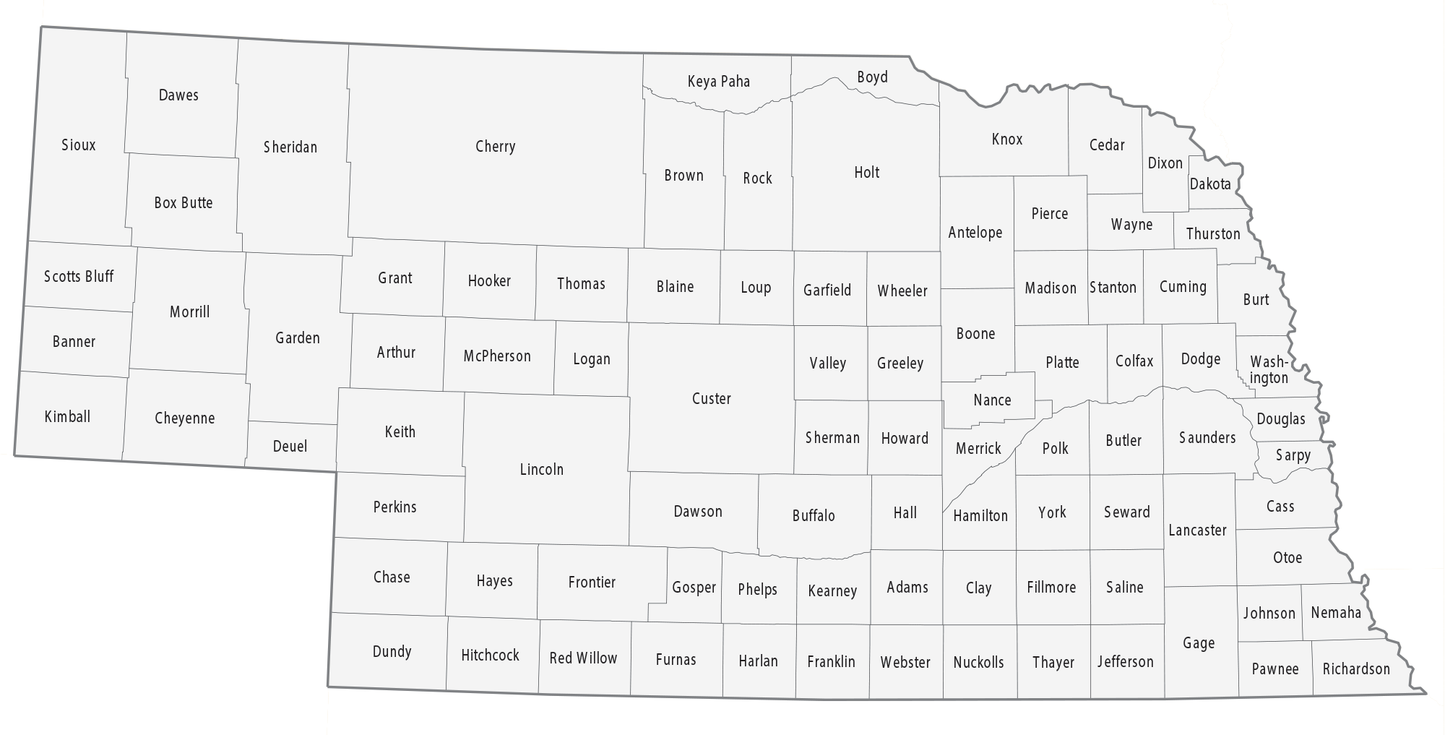 Nebraska County Map Glossy Poster Picture Photo Print Banner  Conversationprints