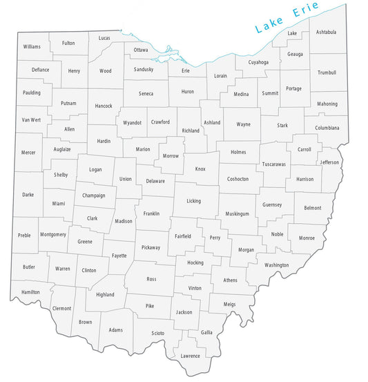 Ohio County Map Glossy Poster Picture Photo Print Banner  Conversationprints