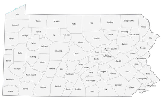 Pennsylvania County Map GLOSSY POSTER PICTURE PHOTO PRINT BANNER  CONVERSATIONPRINTS