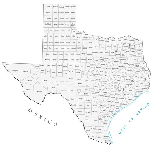 Texas County Map Glossy Poster Picture Photo Print Banner  Conversationprints
